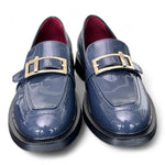 Mocassino vernice blu fibbia Lorenzo Mari<BR/> 
