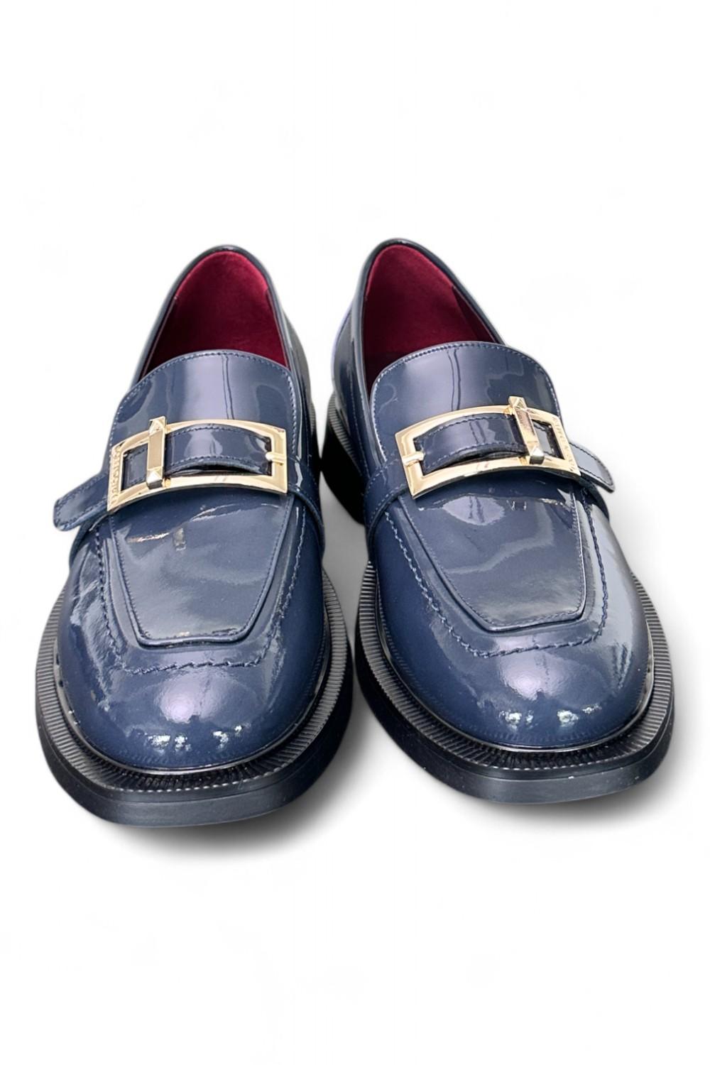 Mocassino vernice blu fibbia Lorenzo Mari<BR/> 