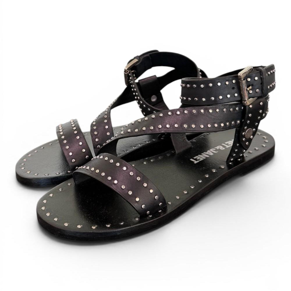 Sandalo microborchie pelle nera Janet<BR/> <BR/> 