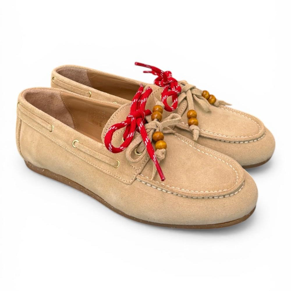 Scarpa barca suede beige Antica Bottega<BR/> 