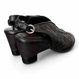 Sandalo pelle intrecciata tacco zeppa nero AS98<BR/> 