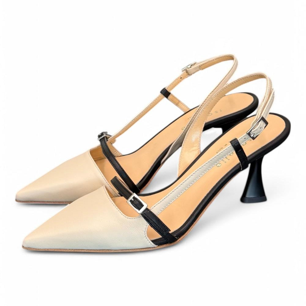 Slingback pelle latte e nero tacco 70 Isabelle Paris<BR/> 
