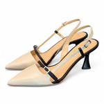Slingback pelle latte e nero tacco 70 Isabelle Paris<BR/> 