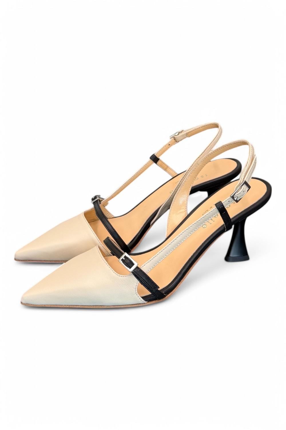 Slingback pelle latte e nero tacco 70 Isabelle Paris<BR/> 