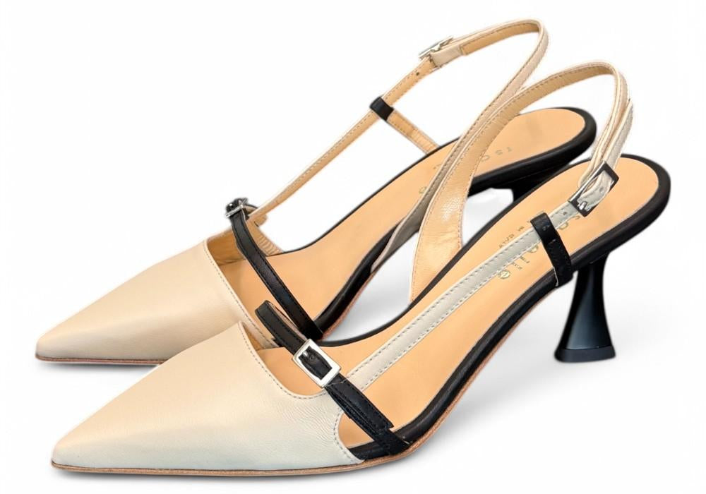 Slingback pelle latte e nero tacco 70 Isabelle Paris<BR/> 