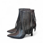 Stivaletto con frange in pelle nera Chantal 