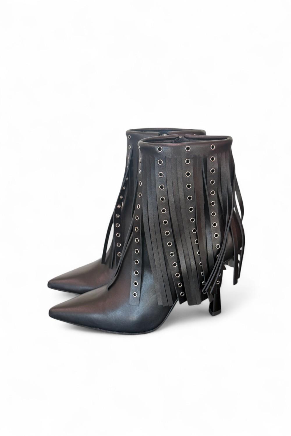 Stivaletto con frange in pelle nera Chantal 