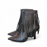 Stivaletto con frange in pelle nera Chantal 