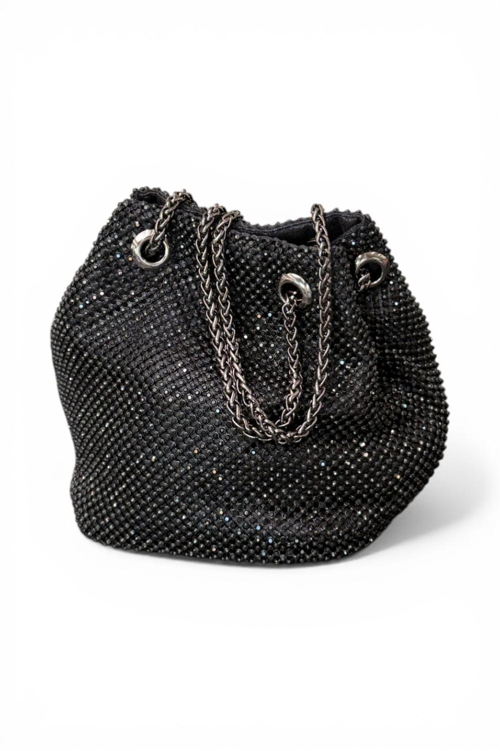 Pochette secchiello strass Scarlet nero 