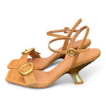 Sandalo rafia camel tacco oro Chantal<BR/> <BR/> 