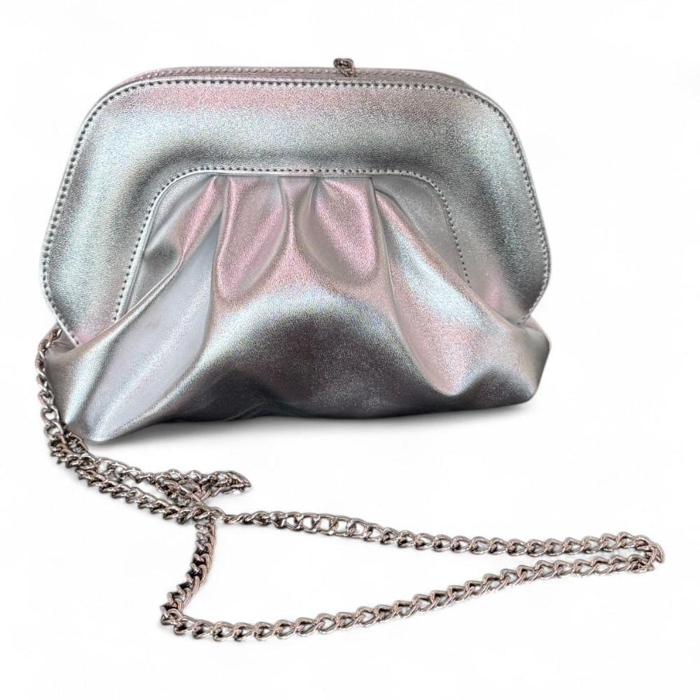 Pochette chiusura scatto ecopelle argento 