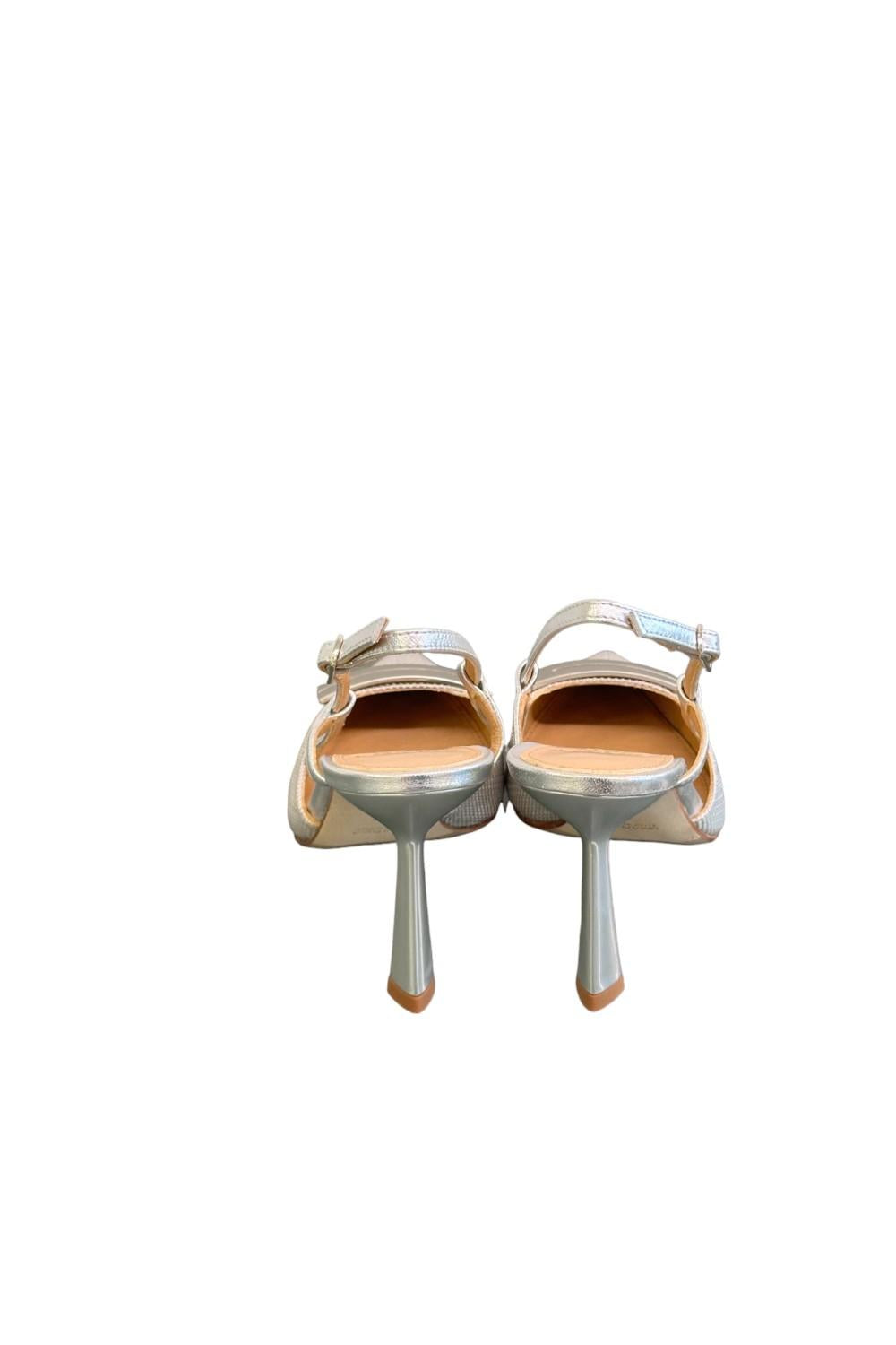 Slingback tessuto e pelle argento accessorio Chantal 