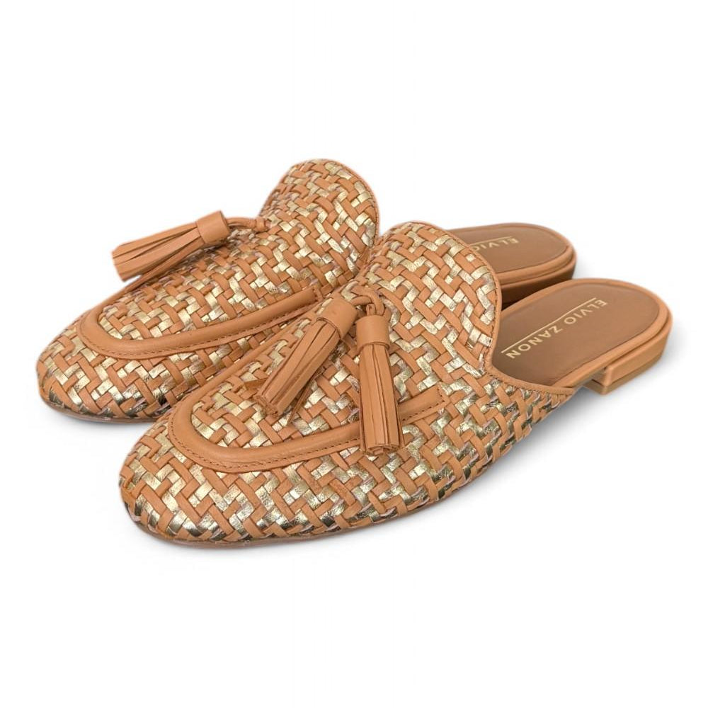 Sabot intreccio cuoio oro Elvio Zanon<BR/> 
