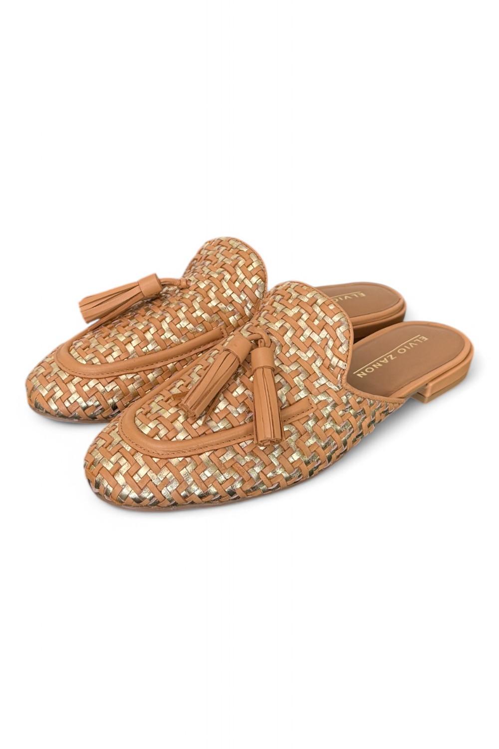 Sabot intreccio cuoio oro Elvio Zanon<BR/> 