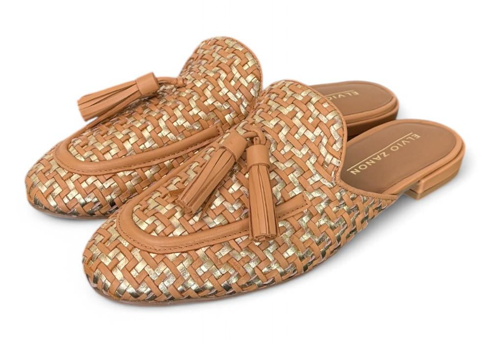 Sabot intreccio cuoio oro Elvio Zanon<BR/> 