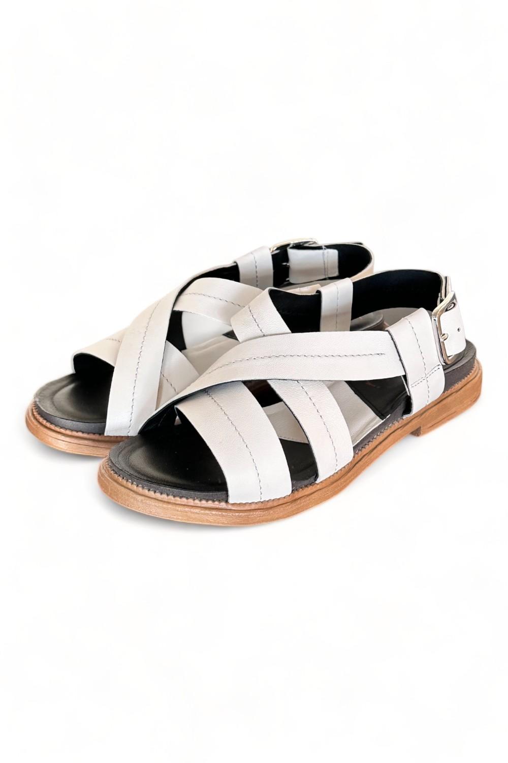 Sandalo fasce pelle latte Fabbrica Dei Colli<BR/> 