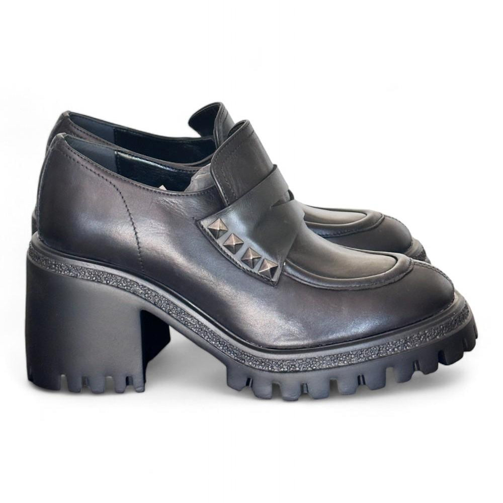 Mocassino donna nero borchie tacco 60 Target<BR/> 