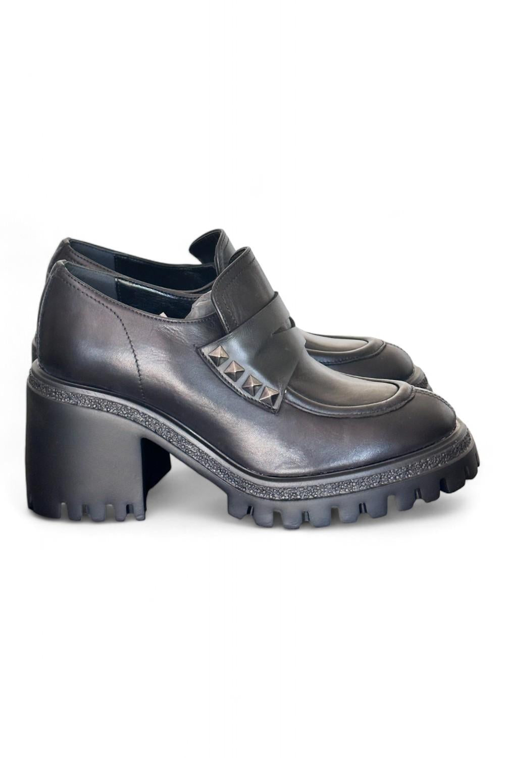 Mocassino donna nero borchie tacco 60 Target<BR/> 