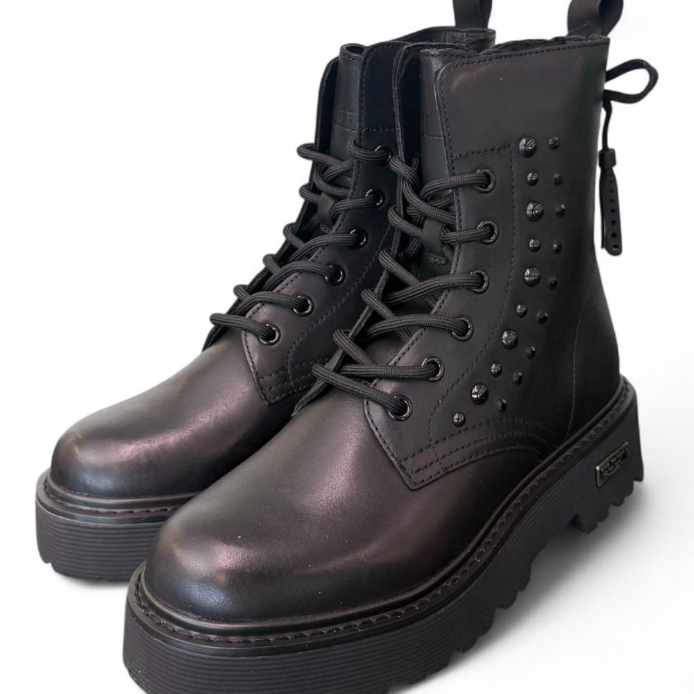 Anfibio donna pelle nera fiocco Slash Cult 