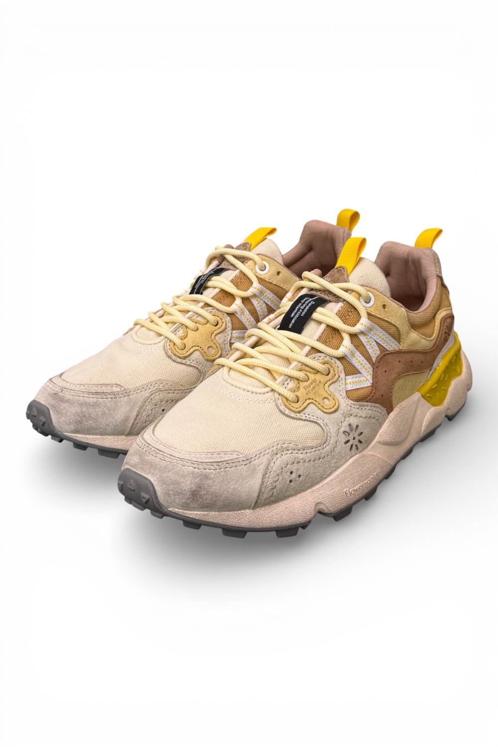 Sneaker uomo Yamano 3 1E44 beige white brown canvas Flower Mountain 