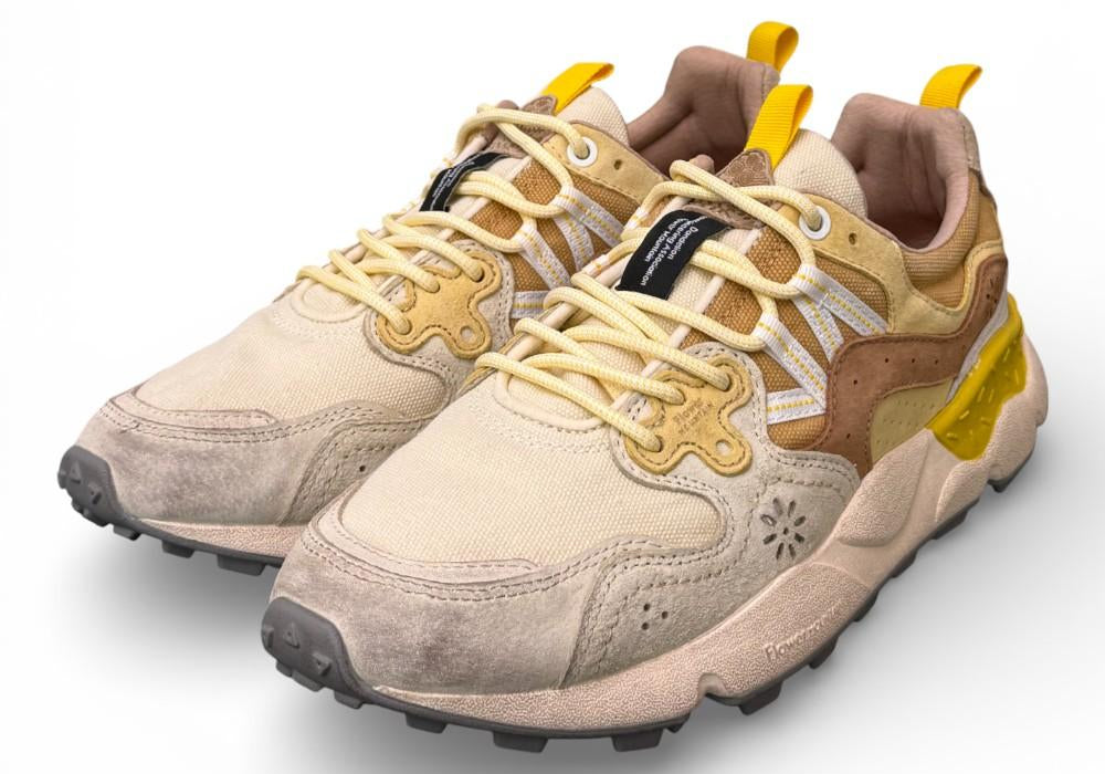 Sneaker uomo Yamano 3 1E44 beige white brown canvas Flower Mountain 