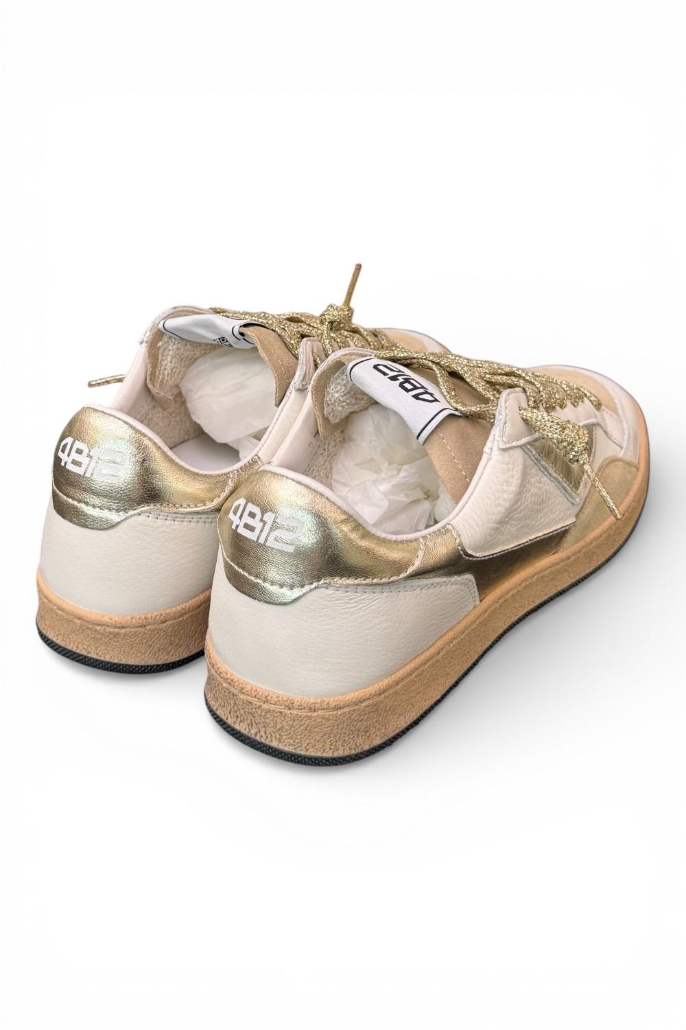 Sneaker donna 4B12 Play New D2003 bianca beige oro 