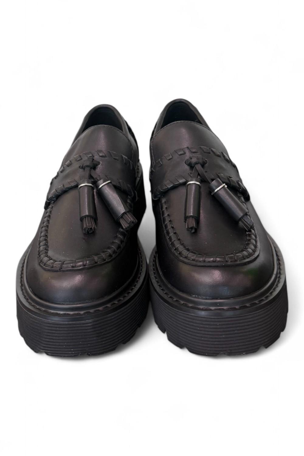 Mocassino donna pelle nera mappi Slash Cult 