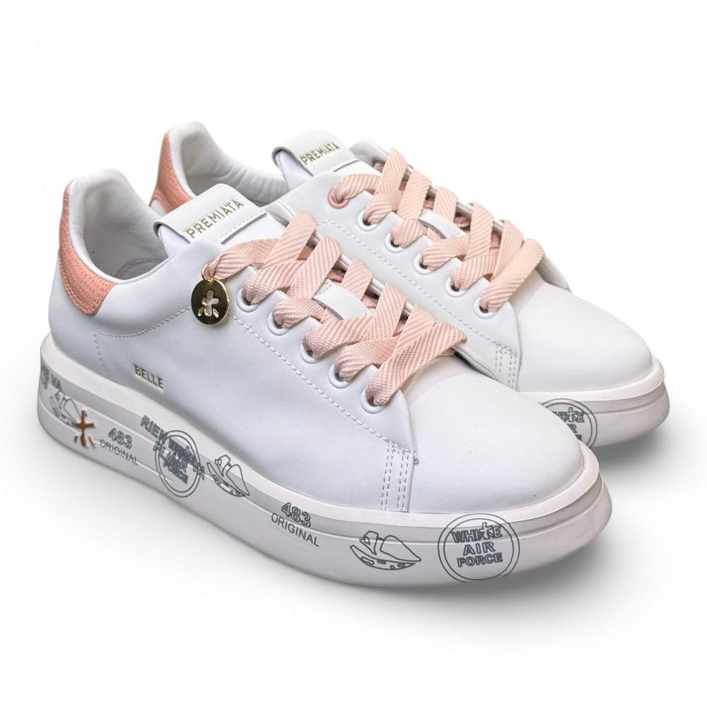 Sneaker donna Belle 8159 Premiata bianca rosa 
