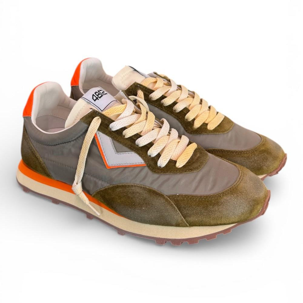 Sneaker uomo 4B12 Vintage Run verde grigio arancio 