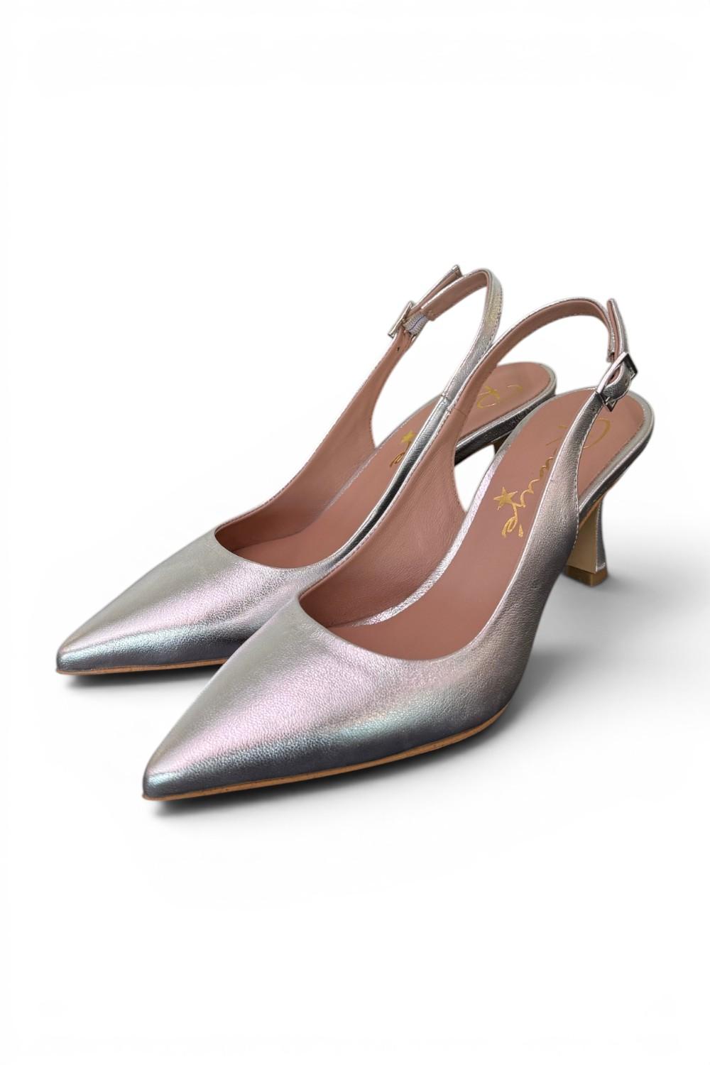 Slingback pelle argento tacco 70 Ranye 