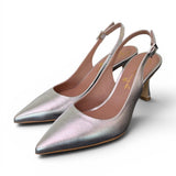 Slingback pelle argento tacco 70 Ranye 