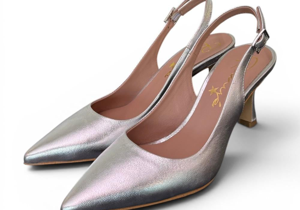 Slingback pelle argento tacco 70 Ranye 