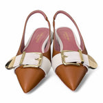 Slingback fibbia Lorenzo Mari cuoio latte<BR/> 