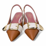 Slingback fibbia Lorenzo Mari cuoio latte<BR/> 
