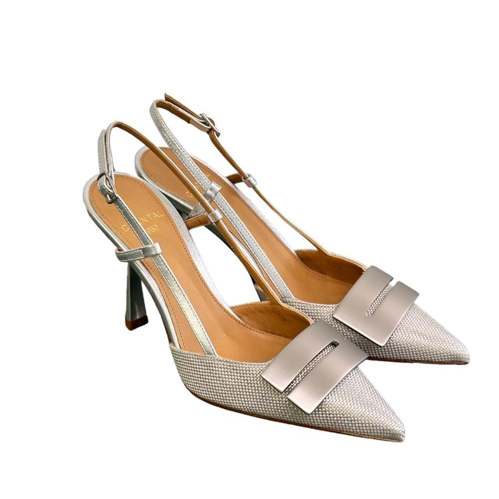Slingback tessuto e pelle argento accessorio Chantal 