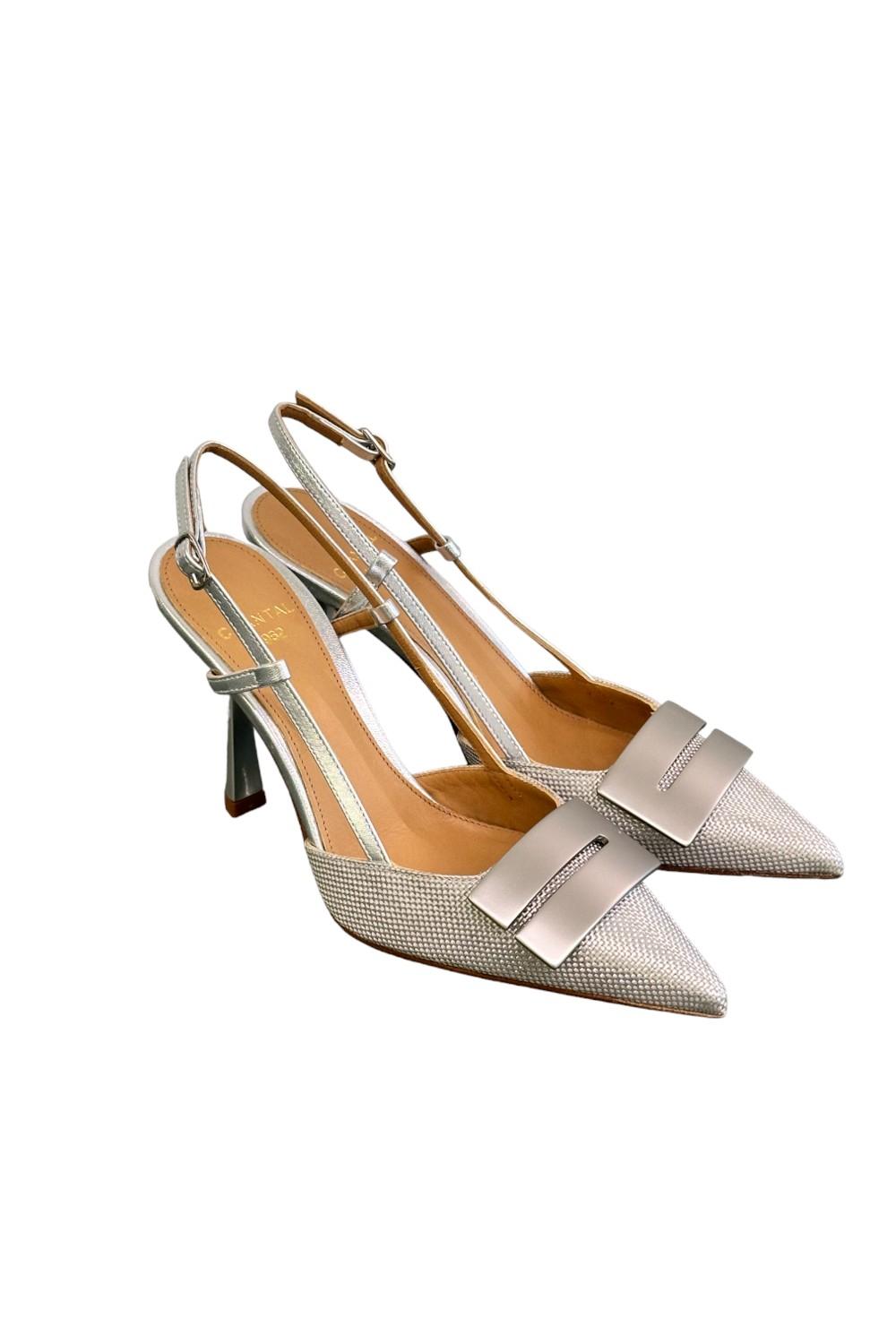Slingback tessuto e pelle argento accessorio Chantal 