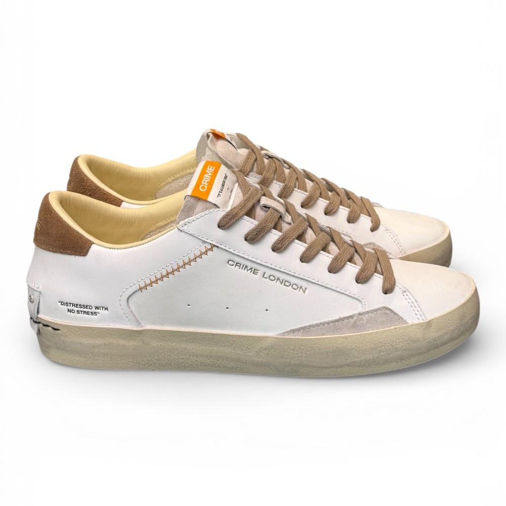 Sneaker vulcanizzata bianca beige Crime London distressed 