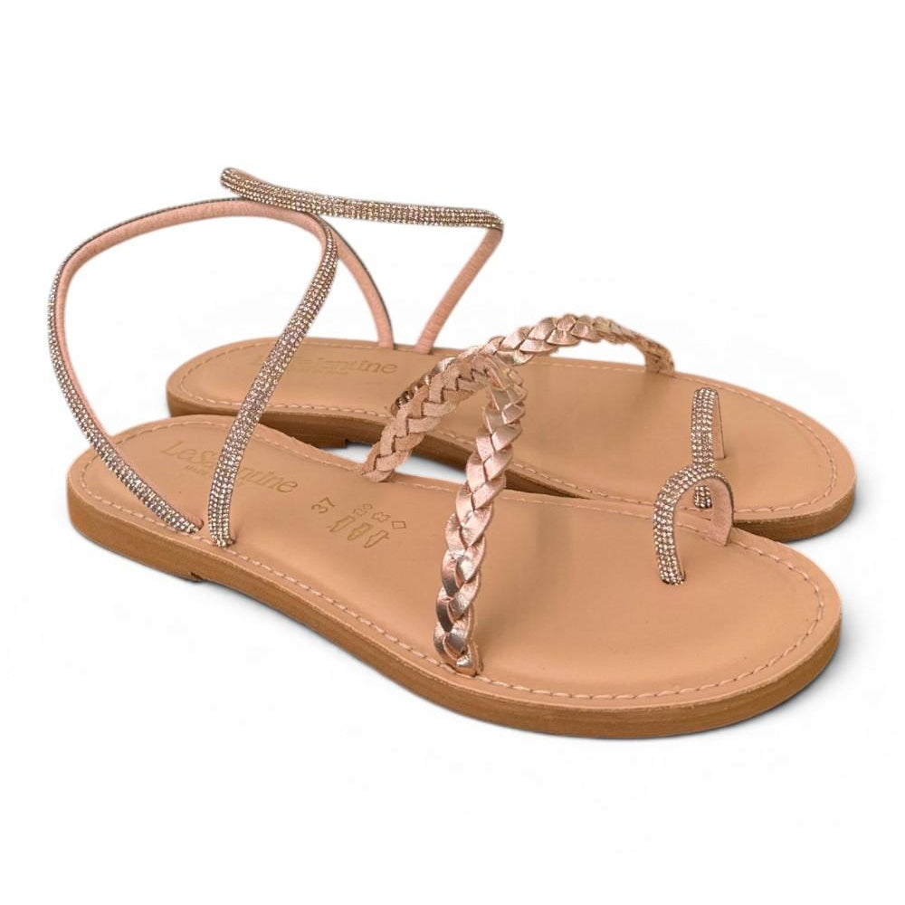 Sandalo infradito strass e treccia rame Le Salentine 