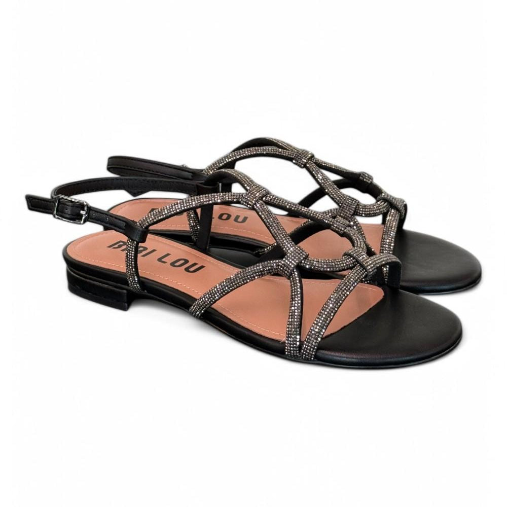 Sandalo incroci strass nero Bibi Lou<BR/> 