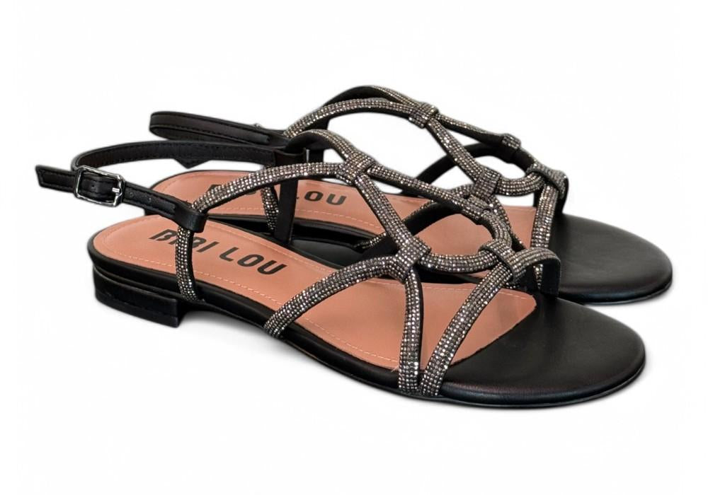 Sandalo incroci strass nero Bibi Lou<BR/> 
