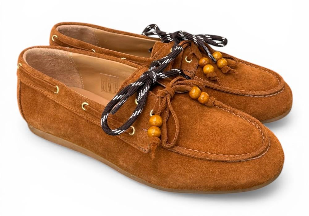 Scarpa barca suede cuoio Antica Bottega<BR/> 