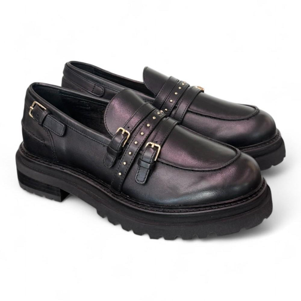 Mocassino donna pelle nera Janet 