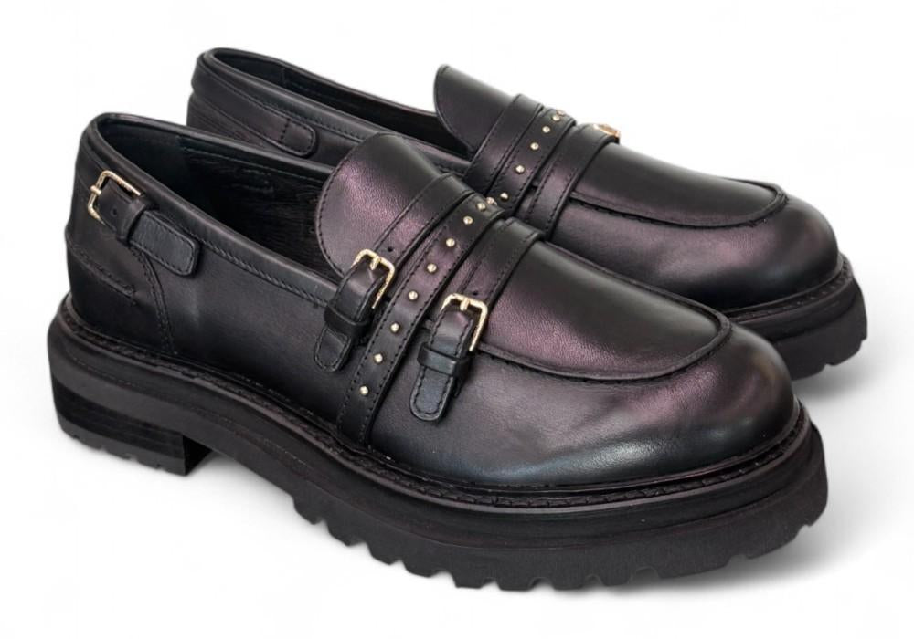 Mocassino donna pelle nera Janet 