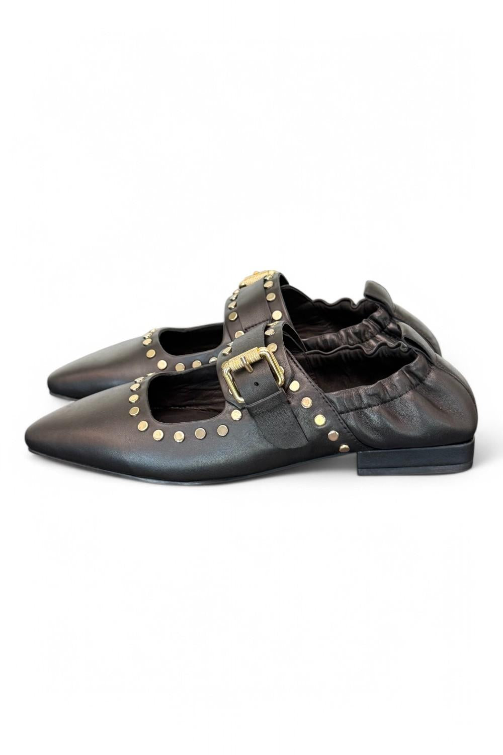 Ballerina nera con cinturino e borchie Elvio Zanon<BR/> 