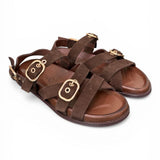 Sandalo con fasce e fibbie in suede testa di moro Inuovo<BR/> 