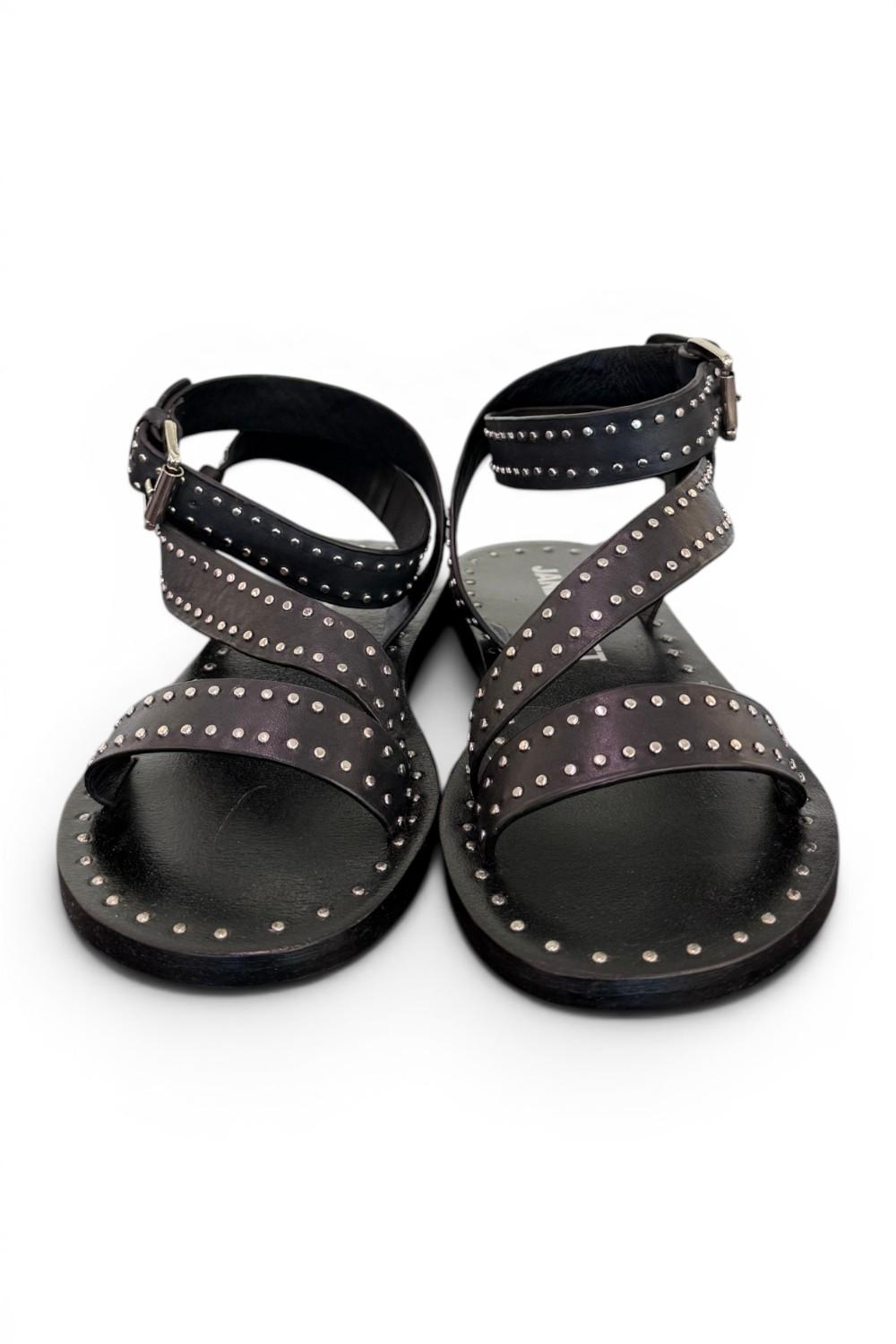 Sandalo microborchie pelle nera Janet<BR/> <BR/> 