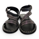 Sandalo microborchie pelle nera Janet<BR/> <BR/> 