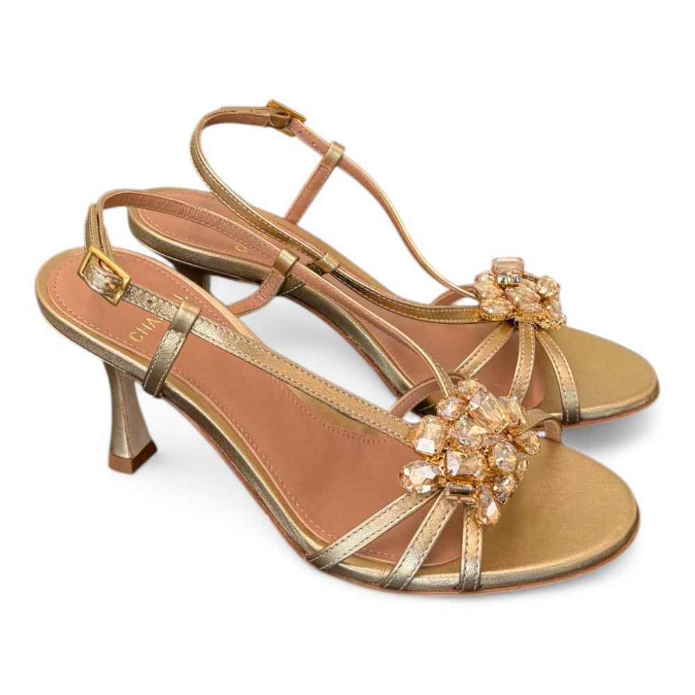 Sandalo gioiello oro tacco 70 Chantal<BR/> <BR/> 