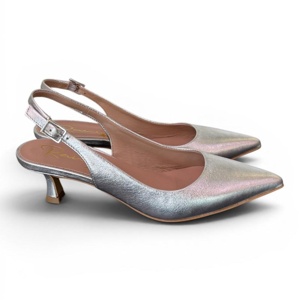 Slingback pelle argento tacco 50 Ranye 