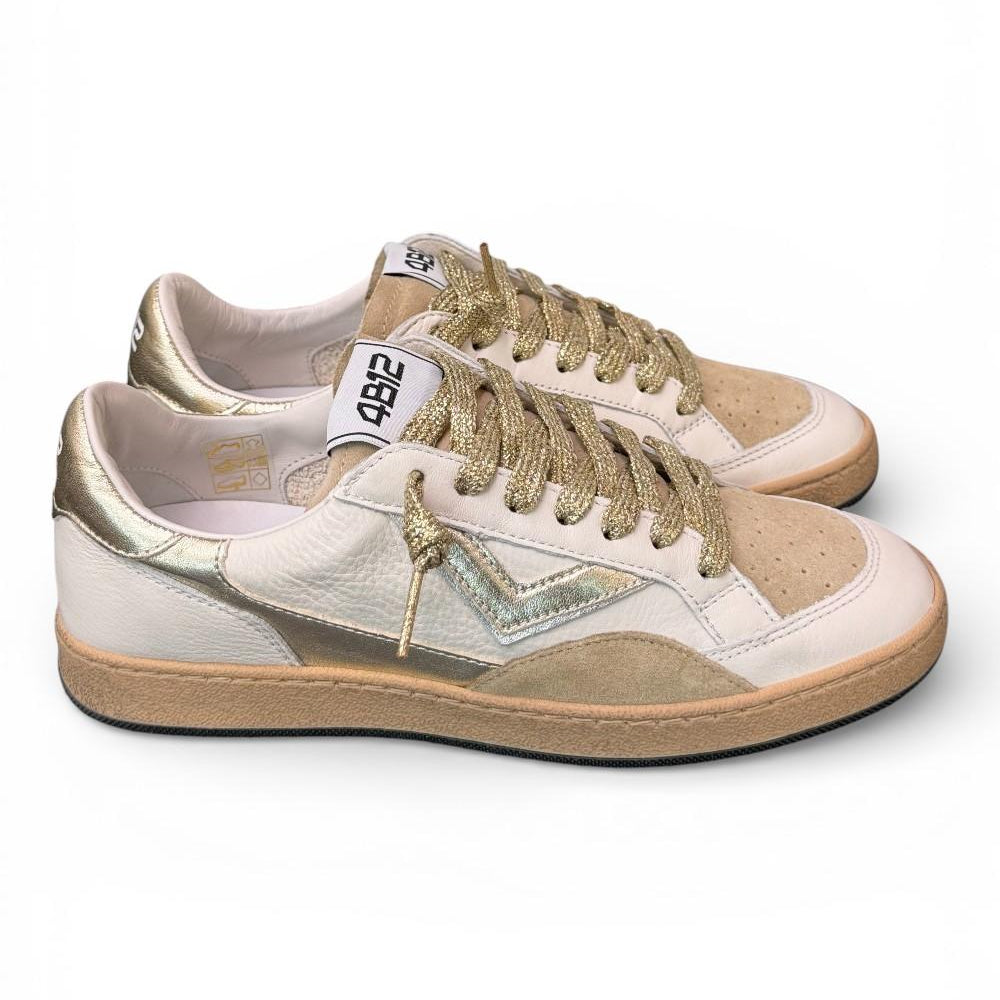 Sneaker donna 4B12 Play New D2003 bianca beige oro 